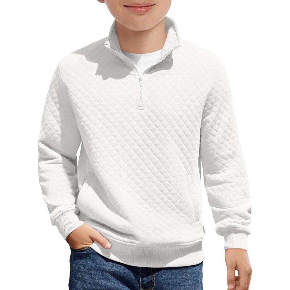image:imageHaloumoning Boys Quarter Zip Quilted Sweatshirts Kids Fashion Long Sleeve Pullover Clothes 514 YearsWhite