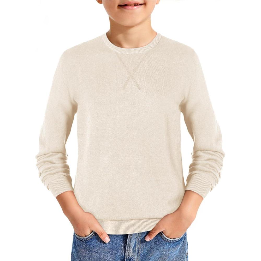 image:imageHaloumoning Boys Sweater Kids Casual Crewneck Long Sleeve Pullover Tops Fall Fashion Clothes 514 YearsBeige