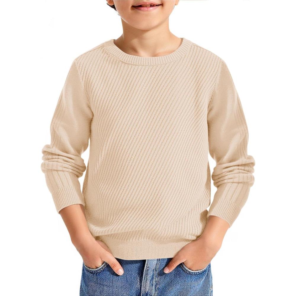 image:imageHaloumoning Boys Texture Sweater Kids Crewneck Long Sleeve Knit Pullover Sweater Fall Winter Clothes 514 YearsBeige