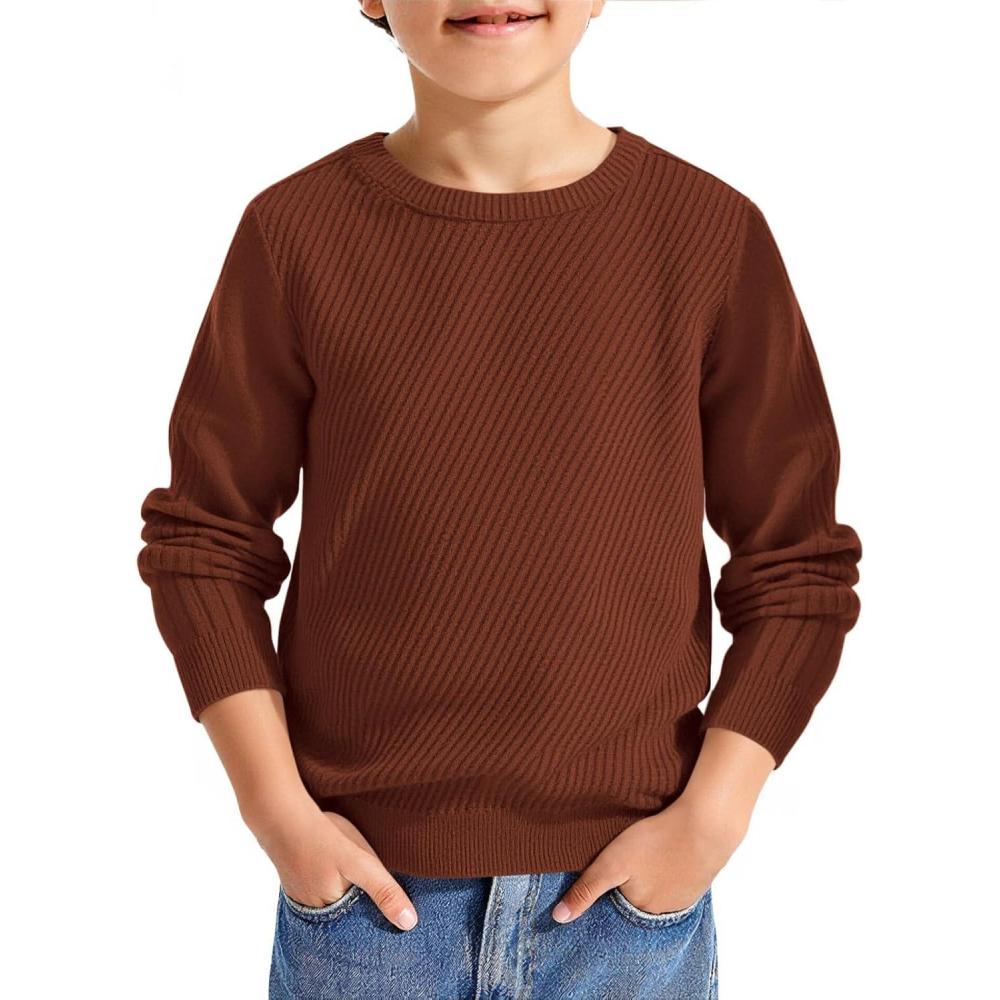 image:imageHaloumoning Boys Texture Sweater Kids Crewneck Long Sleeve Knit Pullover Sweater Fall Winter Clothes 514 YearsBrown