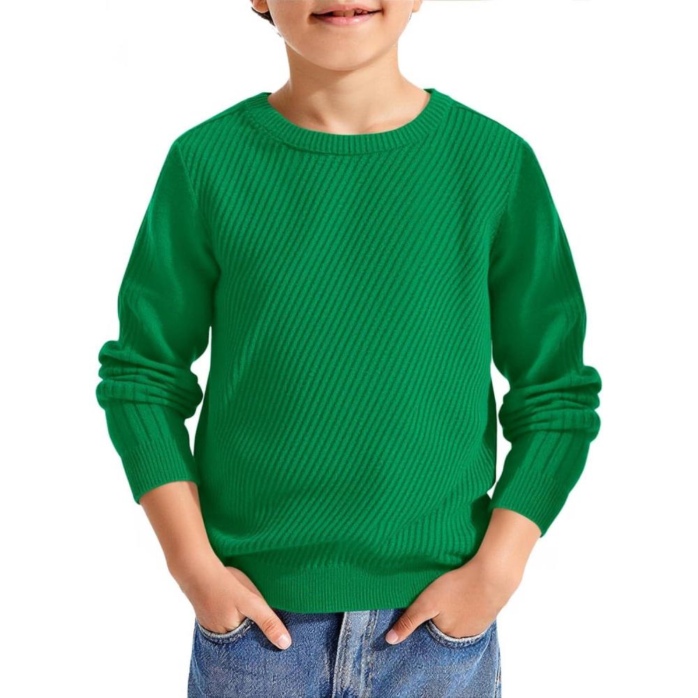 image:imageHaloumoning Boys Texture Sweater Kids Crewneck Long Sleeve Knit Pullover Sweater Fall Winter Clothes 514 YearsGreen