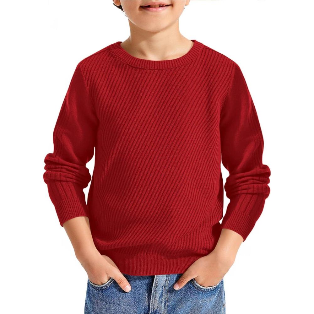 image:imageHaloumoning Boys Texture Sweater Kids Crewneck Long Sleeve Knit Pullover Sweater Fall Winter Clothes 514 YearsRed