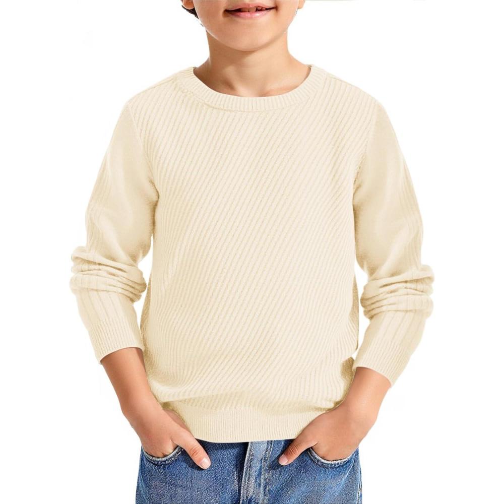 image:imageHaloumoning Boys Texture Sweater Kids Crewneck Long Sleeve Knit Pullover Sweater Fall Winter Clothes 514 YearsWhite