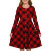 Girls Dresses Kids Button Down Midi Long Sleeve Casual A Line Dress with Pockets 4-14 Years(Buffalo Plaid-red)