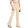 Girl’s Leggings Cross High Waisted Flare Pants Yoga Bootcut Pants Solid Color Full Length Bell Bottoms(Beige)