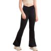 Girl’s Leggings Cross High Waisted Flare Pants Yoga Bootcut Pants Solid Color Full Length Bell Bottoms(Black)