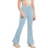 Girl’s Leggings Cross High Waisted Flare Pants Yoga Bootcut Pants Solid Color Full Length Bell Bottoms(Blue)