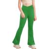 Girl’s Leggings Cross High Waisted Flare Pants Yoga Bootcut Pants Solid Color Full Length Bell Bottoms(Dark Green)