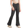 Girl’s Leggings Cross High Waisted Flare Pants Yoga Bootcut Pants Solid Color Full Length Bell Bottoms(Dark Grey)