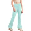 Girl’s Leggings Cross High Waisted Flare Pants Yoga Bootcut Pants Solid Color Full Length Bell Bottoms(Green)