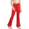Girl’s Leggings Cross High Waisted Flare Pants Yoga Bootcut Pants Solid Color Full Length Bell Bottoms(Red)