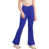 Girl’s Leggings Cross High Waisted Flare Pants Yoga Bootcut Pants Solid Color Full Length Bell Bottoms(Royal Blue)