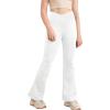 Girl’s Leggings Cross High Waisted Flare Pants Yoga Bootcut Pants Solid Color Full Length Bell Bottoms(White)