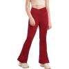 Girl’s Leggings Cross High Waisted Flare Pants Yoga Bootcut Pants Solid Color Full Length Bell Bottoms(Wine Red)