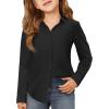 Haloumoning Girls Button Down Shirts Kids Long Sleeve Dress Shirts School Uniform Blouse 5-14 Years(Black)