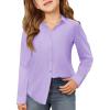 Haloumoning Girls Button Down Shirts Kids Long Sleeve Dress Shirts School Uniform Blouse 5-14 Years(Light Purple)