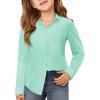 Haloumoning Girls Button Down Shirts Kids Long Sleeve Dress Shirts School Uniform Blouse 5-14 Years(Mint Green)