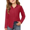 Haloumoning Girls Button Down Shirts Kids Long Sleeve Dress Shirts School Uniform Blouse 5-14 Years(Red)