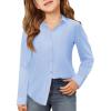 Haloumoning Girls Button Down Shirts Kids Long Sleeve Dress Shirts School Uniform Blouse 5-14 Years(Sky Blue)
