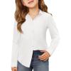 Haloumoning Girls Button Down Shirts Kids Long Sleeve Dress Shirts School Uniform Blouse 5-14 Years(White)