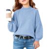 Haloumoning Girls Oversized Sweater Kids Batwing Long Sleeve Mock Neck Pullover Fall Clothes 5-14Y(Blue)