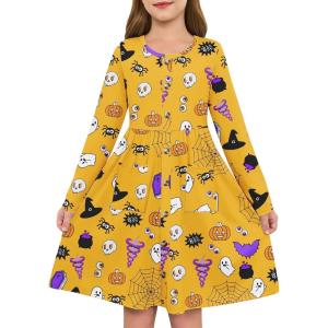 Girls Dresses Kids Button Down Midi Long Sleeve Casual A Line Dress with Pockets 4-14 Years(A-yellow)