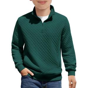 Haloumoning Boys Quarter Zip Quilted Sweatshirts Kids Fashion Long Sleeve Pullover Clothes 5-14 Years(Dark Green)