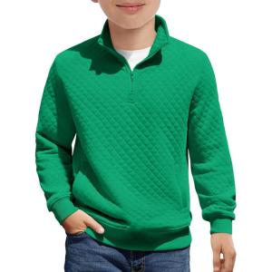 Haloumoning Boys Quarter Zip Quilted Sweatshirts Kids Fashion Long Sleeve Pullover Clothes 5-14 Years(Green)