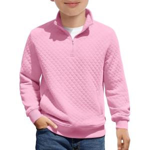 Haloumoning Boys Quarter Zip Quilted Sweatshirts Kids Fashion Long Sleeve Pullover Clothes 5-14 Years(Pink)