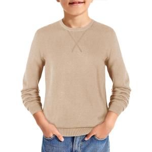 Haloumoning Boys Sweater Kids Casual Crewneck Long Sleeve Pullover Tops Fall Fashion Clothes 5-14 Years(Khaki)