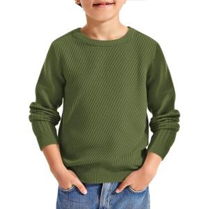Haloumoning Boys Texture Sweater Kids Crewneck Long Sleeve Knit Pullover Sweater Fall Winter Clothes 5-14 Years(Army Green)