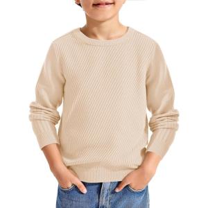 Haloumoning Boys Texture Sweater Kids Crewneck Long Sleeve Knit Pullover Sweater Fall Winter Clothes 5-14 Years(Beige)