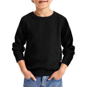 Haloumoning Boys Texture Sweater Kids Crewneck Long Sleeve Knit Pullover Sweater Fall Winter Clothes 5-14 Years(Black)