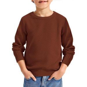 Haloumoning Boys Texture Sweater Kids Crewneck Long Sleeve Knit Pullover Sweater Fall Winter Clothes 5-14 Years(Brown)
