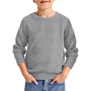 Haloumoning Boys Texture Sweater Kids Crewneck Long Sleeve Knit Pullover Sweater Fall Winter Clothes 5-14 Years(Gray)