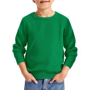 Haloumoning Boys Texture Sweater Kids Crewneck Long Sleeve Knit Pullover Sweater Fall Winter Clothes 5-14 Years(Green)