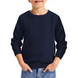 Haloumoning Boys Texture Sweater Kids Crewneck Long Sleeve Knit Pullover Sweater Fall Winter Clothes 5-14 Years(Navy Blue)
