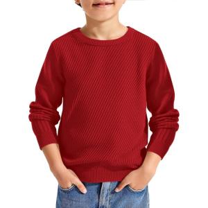 Haloumoning Boys Texture Sweater Kids Crewneck Long Sleeve Knit Pullover Sweater Fall Winter Clothes 5-14 Years(Red)