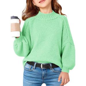 Haloumoning Girls Oversized Sweater Kids Batwing Long Sleeve Mock Neck Pullover Fall Clothes 5-14Y(Mint Green)