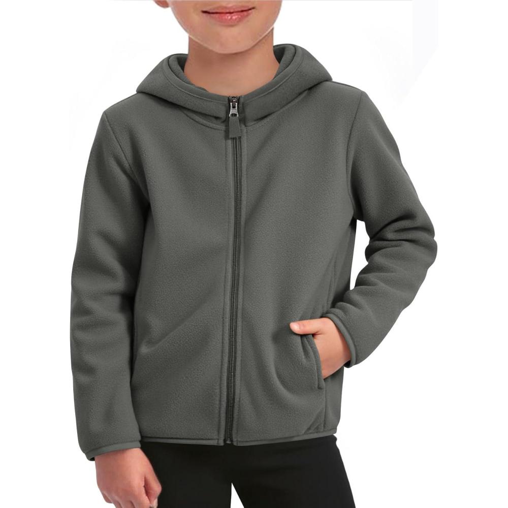 image:imageHaloumoning Boys Fleece FullZip Hoodie Jacket Kids Polar Warm Hooded Fall Winter Jacket With Pockets 514 YearsGrey