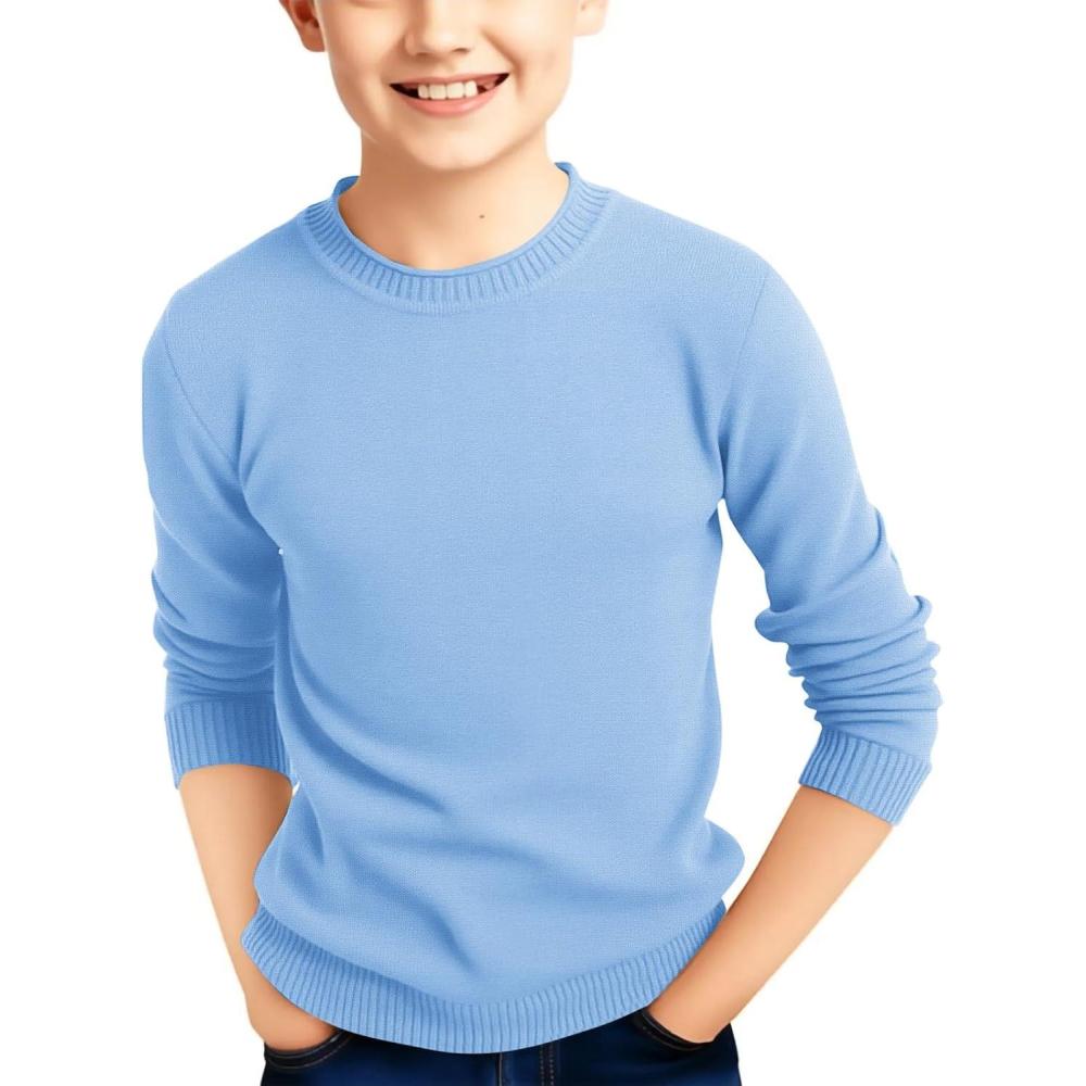 image:imageHaloumoning Boys Sweater Kids Fashion Long Sleeve Crewneck Knit Pullover Fall Winter Clothes 514 YearsSky Blue