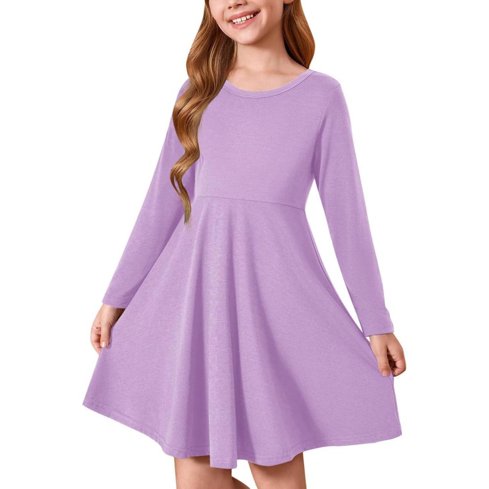 image:imageHaloumoning Girls Long Sleeve TShirt Dresses Kids Fall ALine Twirly Skater Dresses 514 YearsPurple
