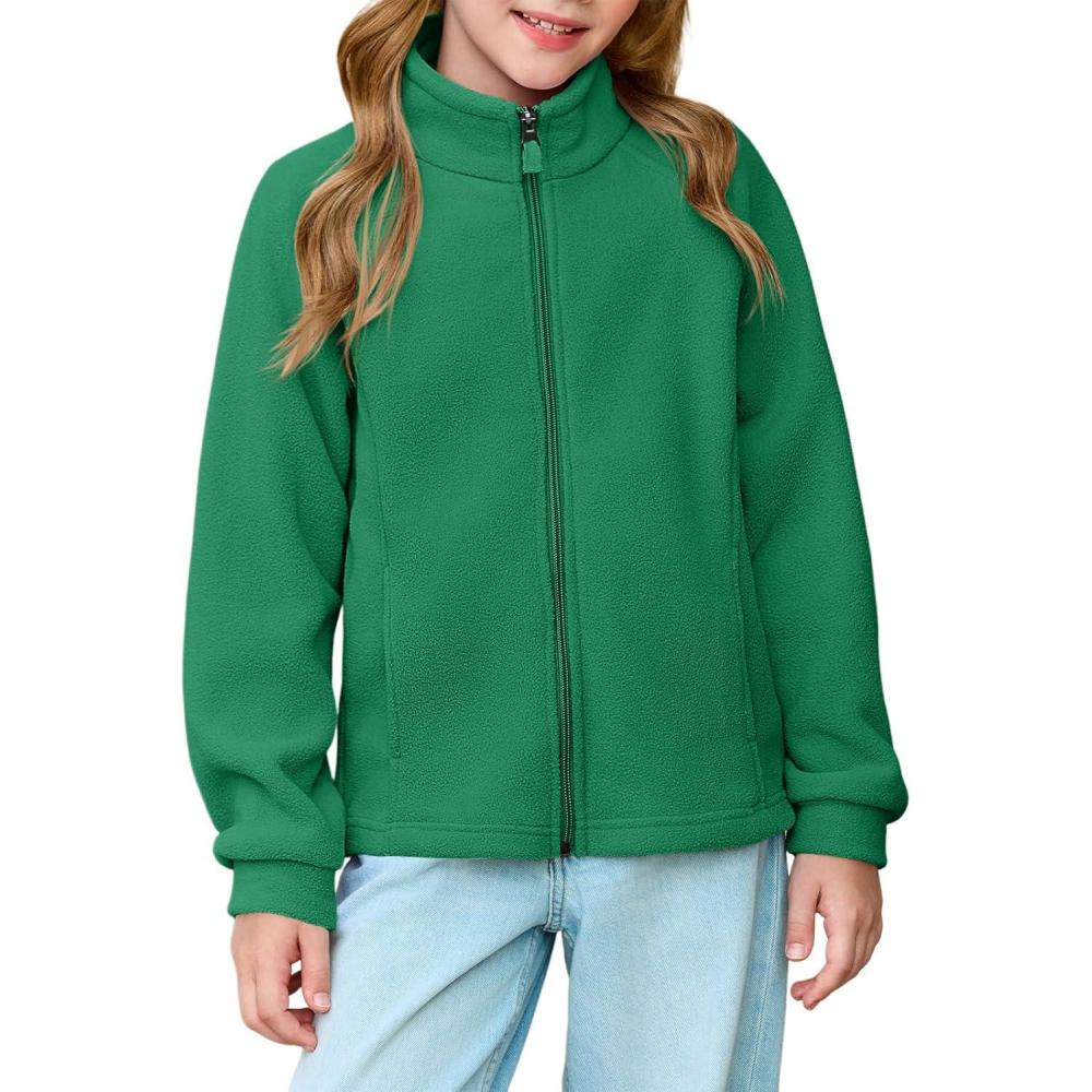 image:imageHaloumoning Girls Polar Fleece Jacket Kids Full Zip Lightweight Fall Winter Coat Outerwear with Pockets 514 YearsDark Green