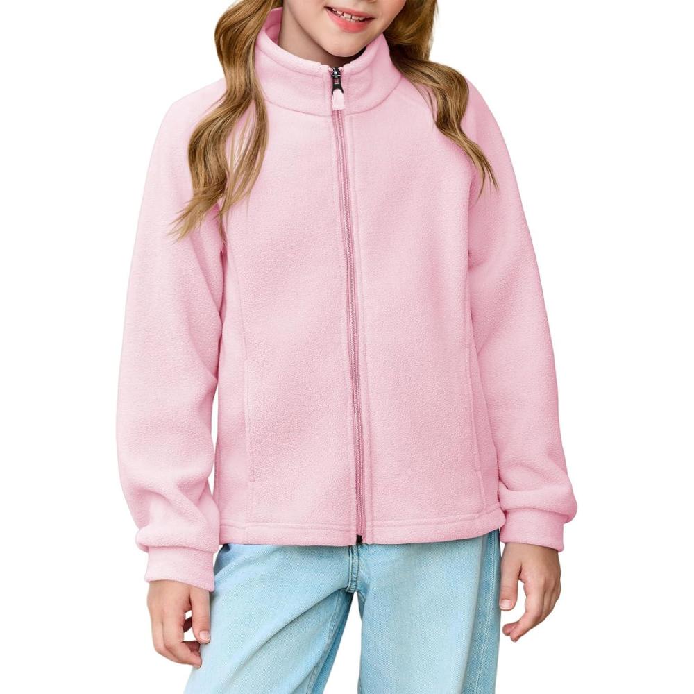 image:imageHaloumoning Girls Polar Fleece Jacket Kids Full Zip Lightweight Fall Winter Coat Outerwear with Pockets 514 YearsLight Pink