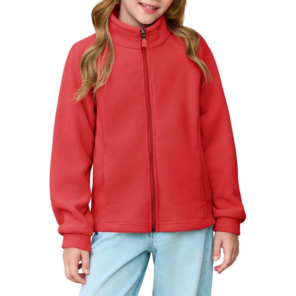 image:imageHaloumoning Girls Polar Fleece Jacket Kids Full Zip Lightweight Fall Winter Coat Outerwear with Pockets 514 YearsRed