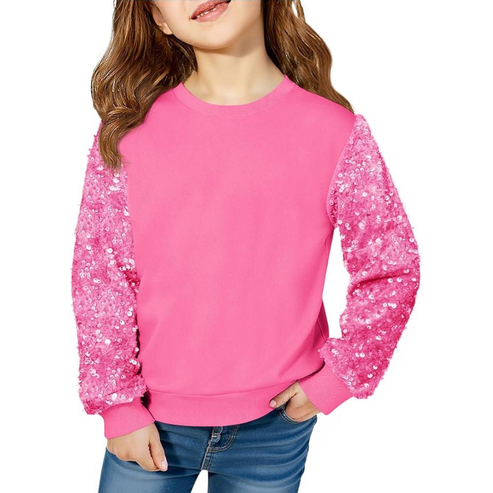 image:imageHaloumoning Girls Sequin Sweatshirt Kids Sparkle Long Sleeve Pullover Tops Fall Fashion Clothes 514 YearsHot Pink