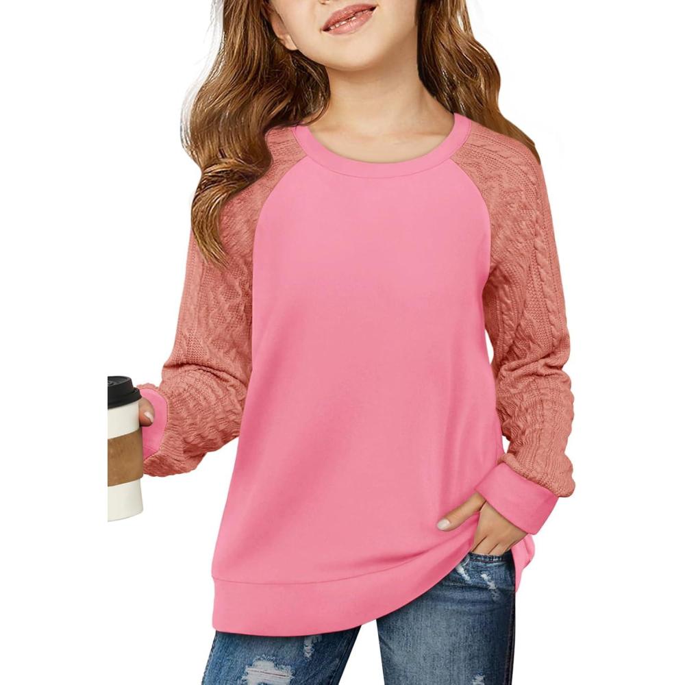 image:imageHaloumoning Girls Sweatshirts Kids Casual Cable Knit Long Sleeve Shirts Tunic Tops 414 YearsDark Pink