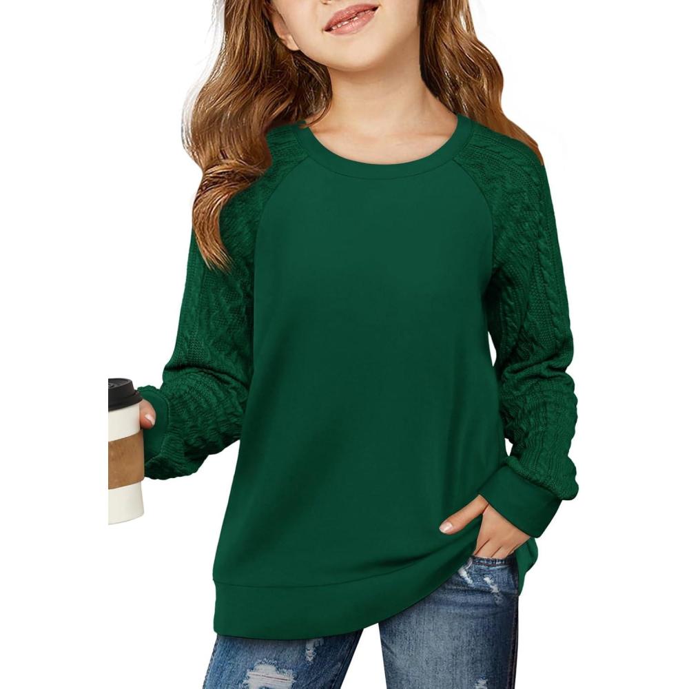 image:imageHaloumoning Girls Sweatshirts Kids Casual Cable Knit Long Sleeve Shirts Tunic Tops 414 YearsGreen