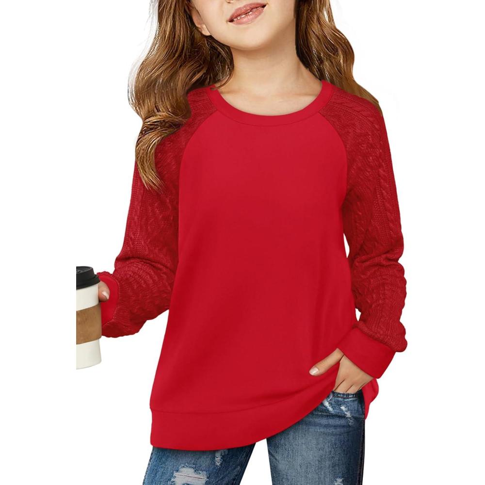 image:imageHaloumoning Girls Sweatshirts Kids Casual Cable Knit Long Sleeve Shirts Tunic Tops 414 YearsRed