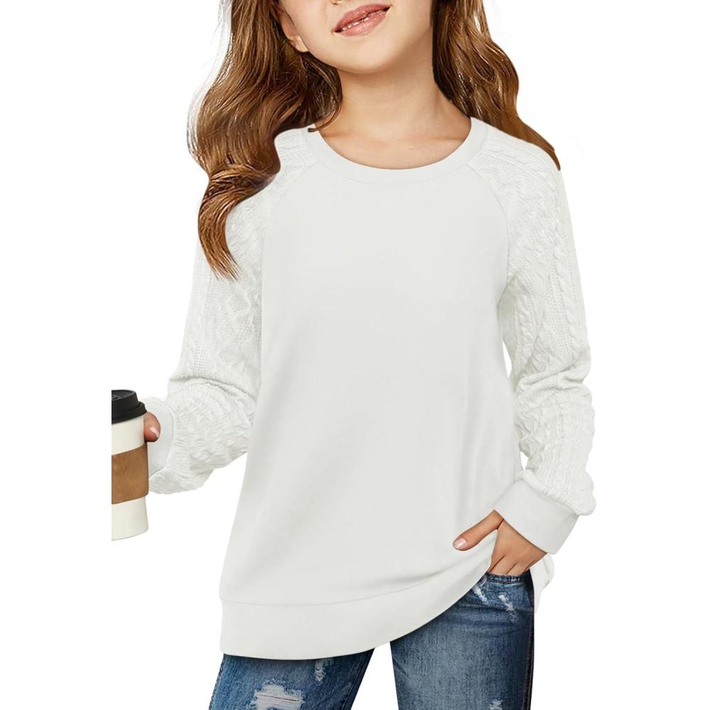 image:imageHaloumoning Girls Sweatshirts Kids Casual Cable Knit Long Sleeve Shirts Tunic Tops 414 YearsWhite